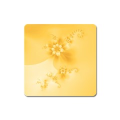 Saffron Yellow Floral Print Square Magnet by SpinnyChairDesigns