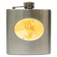 Saffron Yellow Floral Print Hip Flask (6 Oz) by SpinnyChairDesigns