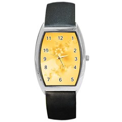 Saffron Yellow Floral Print Barrel Style Metal Watch by SpinnyChairDesigns