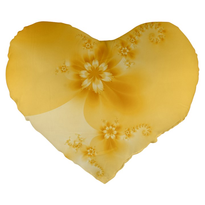 Saffron Yellow Floral Print Large 19  Premium Heart Shape Cushions