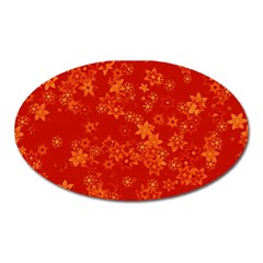 Orange Red Floral Print Oval Magnet by SpinnyChairDesigns