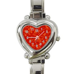 Orange Red Floral Print Heart Italian Charm Watch