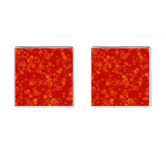 Orange Red Floral Print Cufflinks (square) by SpinnyChairDesigns