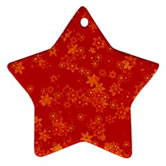 Orange Red Floral Print Star Ornament (two Sides) by SpinnyChairDesigns