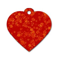 Orange Red Floral Print Dog Tag Heart (one Side) by SpinnyChairDesigns