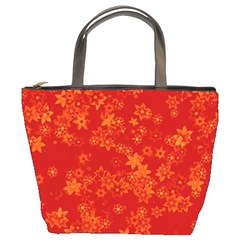 Orange Red Floral Print Bucket Bag by SpinnyChairDesigns