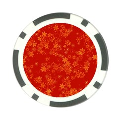 Orange Red Floral Print Poker Chip Card Guard (10 Pack) by SpinnyChairDesigns