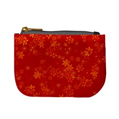 Orange Red Floral Print Mini Coin Purse by SpinnyChairDesigns