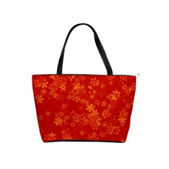 Orange Red Floral Print Classic Shoulder Handbag by SpinnyChairDesigns