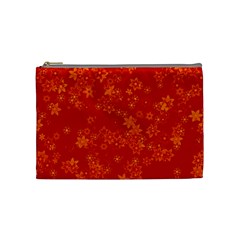 Orange Red Floral Print Cosmetic Bag (medium) by SpinnyChairDesigns