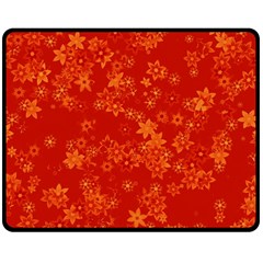 Orange Red Floral Print Double Sided Fleece Blanket (medium)  by SpinnyChairDesigns