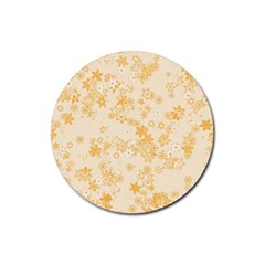 Yellow Flowers Floral Print Rubber Round Coaster (4 Pack)  by SpinnyChairDesigns