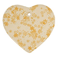 Yellow Flowers Floral Print Heart Ornament (two Sides) by SpinnyChairDesigns