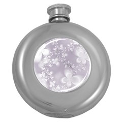Pale Mauve White Flowers Round Hip Flask (5 Oz) by SpinnyChairDesigns