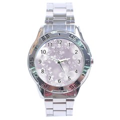 Pale Mauve White Flowers Stainless Steel Analogue Watch by SpinnyChairDesigns