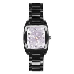 Pale Mauve White Flowers Stainless Steel Barrel Watch