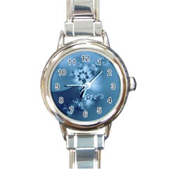 Steel Blue Flowers Round Italian Charm Watch