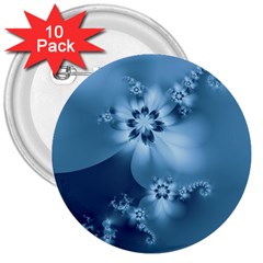 Steel Blue Flowers 3  Buttons (10 pack) 