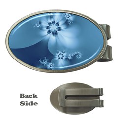 Steel Blue Flowers Money Clips (Oval) 