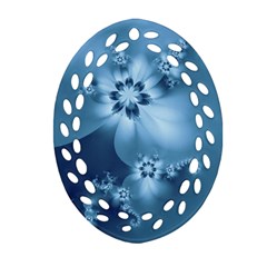 Steel Blue Flowers Oval Filigree Ornament (Two Sides)