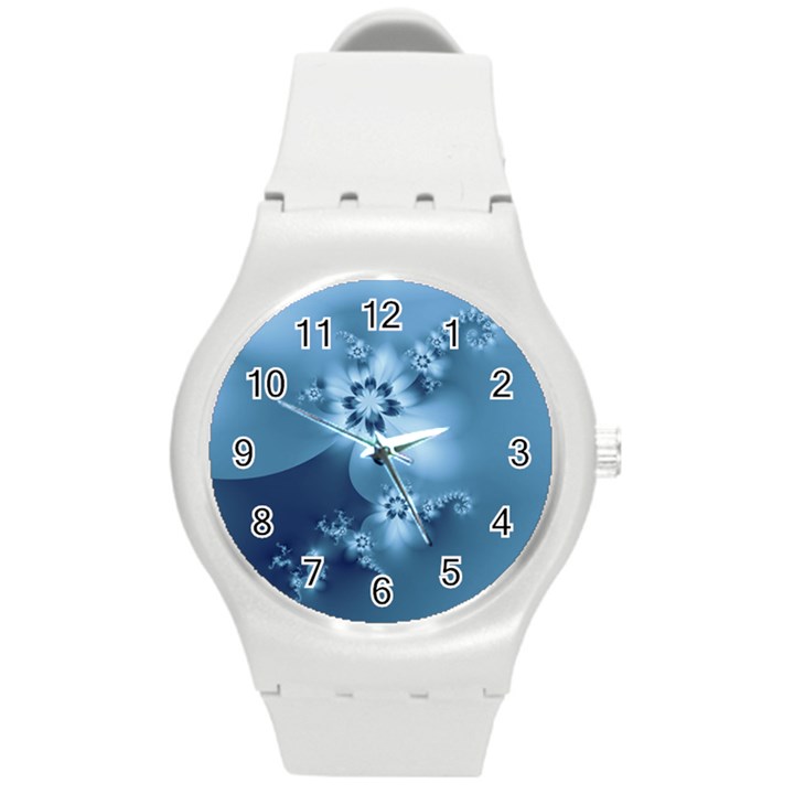 Steel Blue Flowers Round Plastic Sport Watch (M)