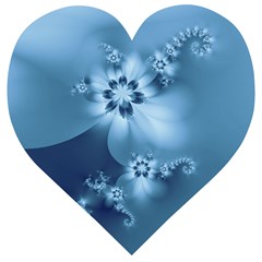 Steel Blue Flowers Wooden Puzzle Heart