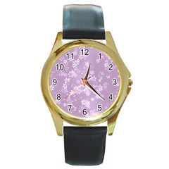 Lavender And White Flowers Round Gold Metal Watch by SpinnyChairDesigns