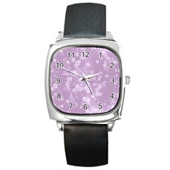 Lavender And White Flowers Square Metal Watch by SpinnyChairDesigns