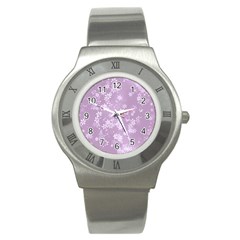 Lavender And White Flowers Stainless Steel Watch by SpinnyChairDesigns