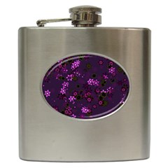 Purple Flowers Hip Flask (6 Oz) by SpinnyChairDesigns