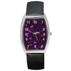 Purple Flowers Barrel Style Metal Watch by SpinnyChairDesigns