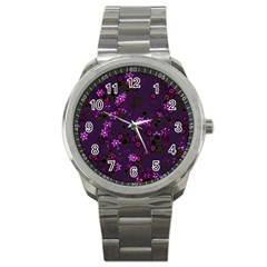 Purple Flowers Sport Metal Watch by SpinnyChairDesigns