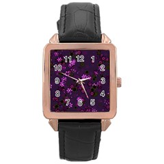 Purple Flowers Rose Gold Leather Watch  by SpinnyChairDesigns