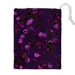 Purple Flowers Drawstring Pouch (4xl) by SpinnyChairDesigns