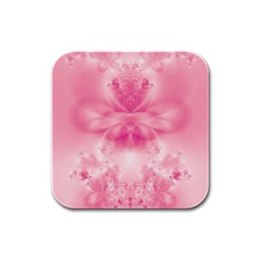 Pink Floral Pattern Rubber Square Coaster (4 Pack)  by SpinnyChairDesigns