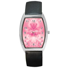 Pink Floral Pattern Barrel Style Metal Watch by SpinnyChairDesigns