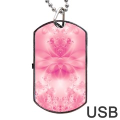 Pink Floral Pattern Dog Tag Usb Flash (one Side) by SpinnyChairDesigns