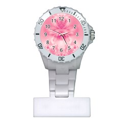 Pink Floral Pattern Plastic Nurses Watch by SpinnyChairDesigns