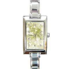 Olive Green With White Flowers Rectangle Italian Charm Watch by SpinnyChairDesigns