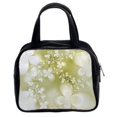 Olive Green With White Flowers Classic Handbag (two Sides) by SpinnyChairDesigns