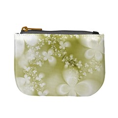 Olive Green With White Flowers Mini Coin Purse by SpinnyChairDesigns