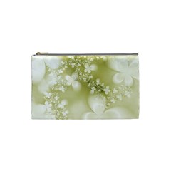 Olive Green With White Flowers Cosmetic Bag (small) by SpinnyChairDesigns