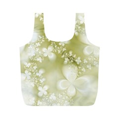 Olive Green With White Flowers Full Print Recycle Bag (m) by SpinnyChairDesigns