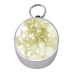 Olive Green With White Flowers Mini Silver Compasses