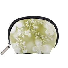 Olive Green With White Flowers Accessory Pouch (small) by SpinnyChairDesigns