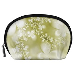 Olive Green With White Flowers Accessory Pouch (large) by SpinnyChairDesigns