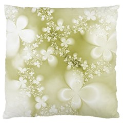 Olive Green With White Flowers Large Flano Cushion Case (two Sides) by SpinnyChairDesigns