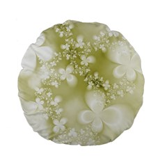 Olive Green With White Flowers Standard 15  Premium Flano Round Cushions by SpinnyChairDesigns