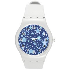 Stars Blue Round Plastic Sport Watch (m) by MooMoosMumma