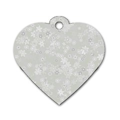 Ash Grey Floral Pattern Dog Tag Heart (two Sides) by SpinnyChairDesigns